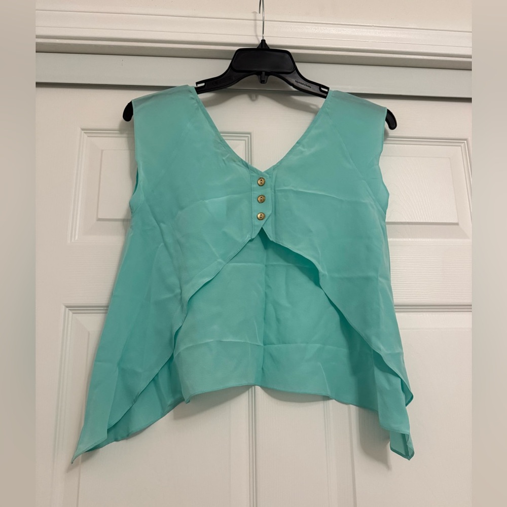 NWT Aaron Ashe Butterfly Open Back Silk Aqua Top Size XS - Picture 2 of 3